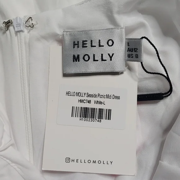 HELLO MOLLY Seaside Picnic Midi White Dress Size 8 - Picture 7 of 12